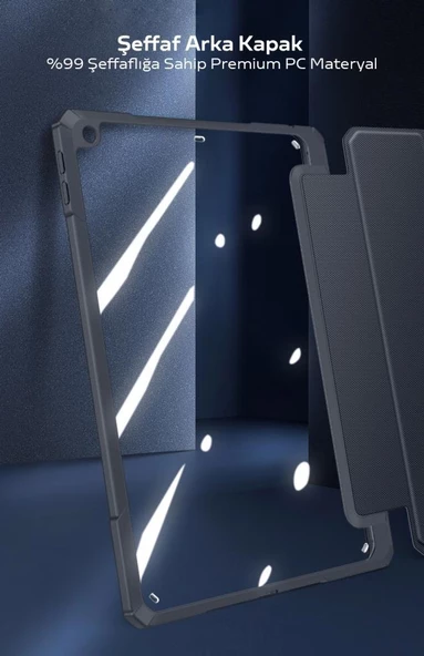 Polham Apple iPad 7, 8, 9 İçin 10.2 İnc Arkası Şeffaf Kapaklı Tablet Kılıfı,Kalem Bölmeli,Uyku Modlu - 12