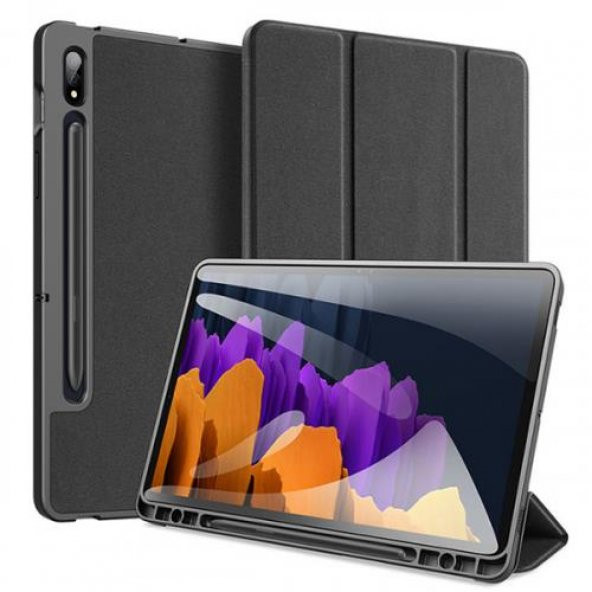 Polham Samsung Galaxy Tab S7FE (T730-T736B) Standlı Tablet Kılıfı, Kalem Yerli Katlanabilir Kılıf