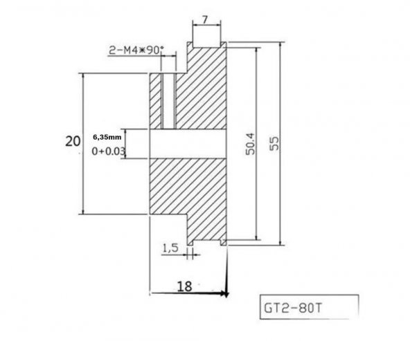 Gt2 6mm 80 Diş Kasnak (İç Çap 6,35 mm) - 2