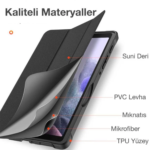 Polham Samsung Galaxy Tab A8 2021 10.5 (X200-X205) Standlı Tablet Kılıfı, Kalem Yerli, Katlanabilir - 3