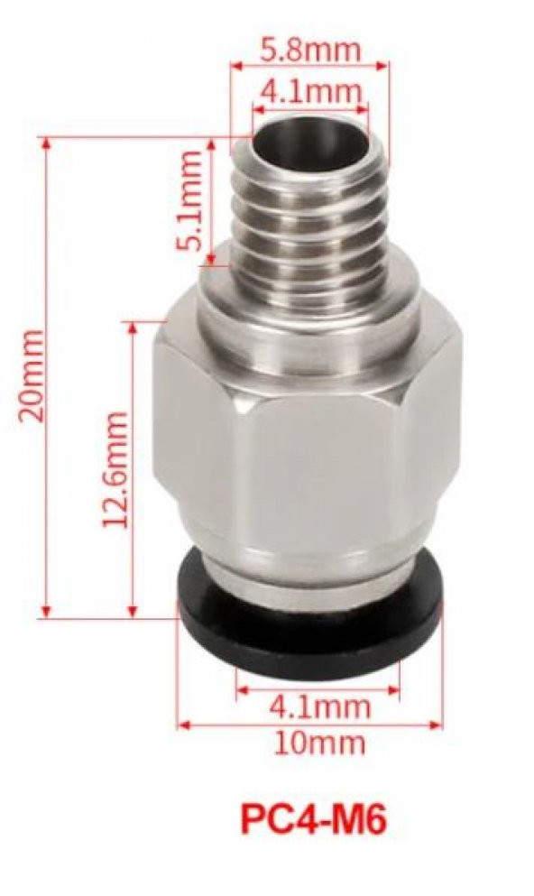 4x6 Pnömatik Rakor Düz(PC4-M6)