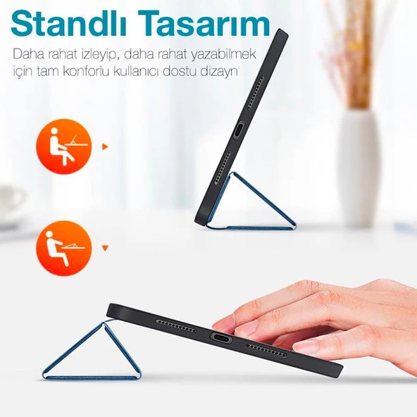 Polham Samsung Galaxy Tab A8 2021 10.5 (X200-X205) Standlı Tablet Kılıfı, Kalem Yerli, Katlanabilir - 12