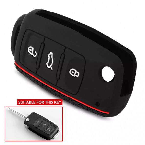 VOLKSWAGEN POLO GOLF PASSAT CC JETTA SCİROCCO CADDY SEAT IBIZA SİLİKON ANAHTAR KILIF(SİYAH-KIRMIZI) - Resim 3