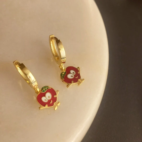 Vaoov 925 Ayar Gümüş Mineli Kırmızı Elma Çocuk Küpe ürün görseli