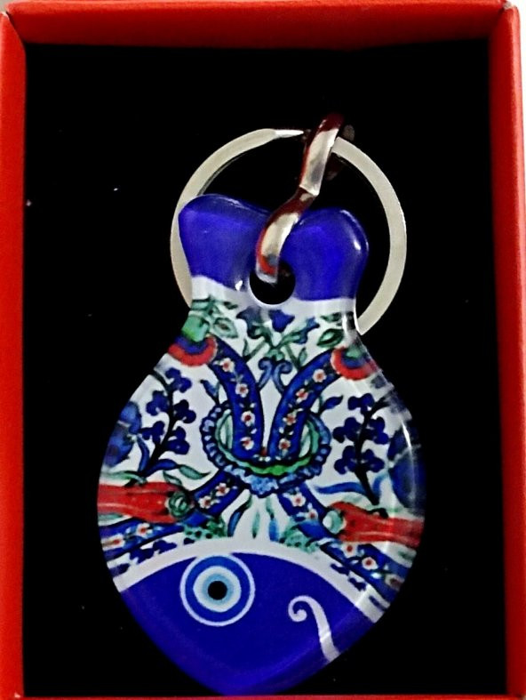 Çini Desenli Balık Şekilli Füzyon Cam Hediye Kutusunda Anahtarlık - 2