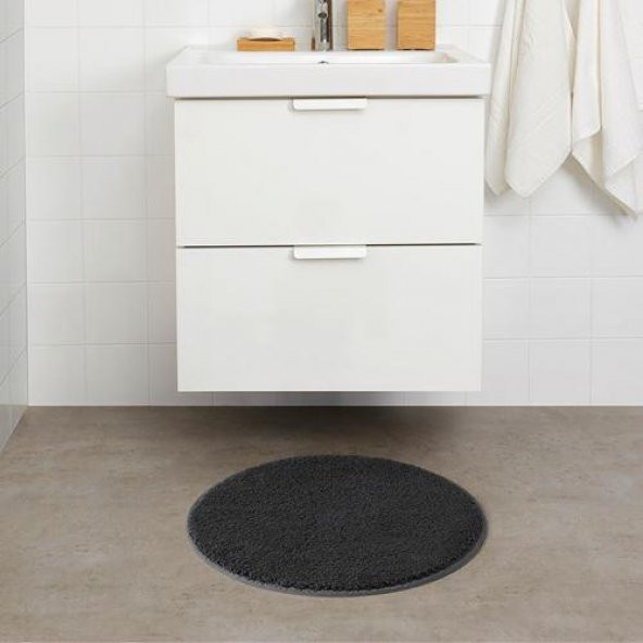 Yuvarlak Banyo Paspası Koyu Gri Renk 55 cm Kaydırmaz Pamuk Paspas Tekli - 3