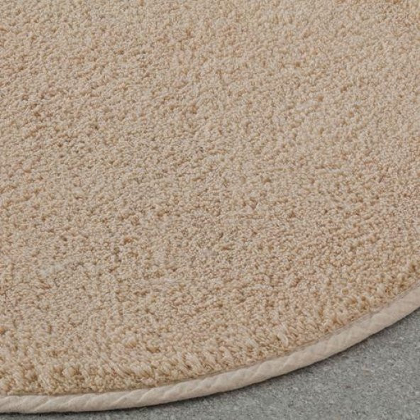 Yuvarlak Banyo Paspası Bej Renk 55 cm Kaydırmaz Pamuk Paspas Tekli - 2