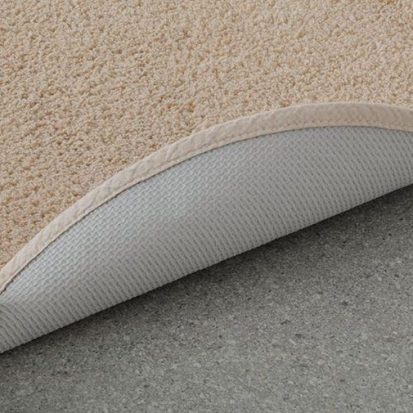 Yuvarlak Banyo Paspası Bej Renk 55 cm Kaydırmaz Pamuk Paspas Tekli - 3