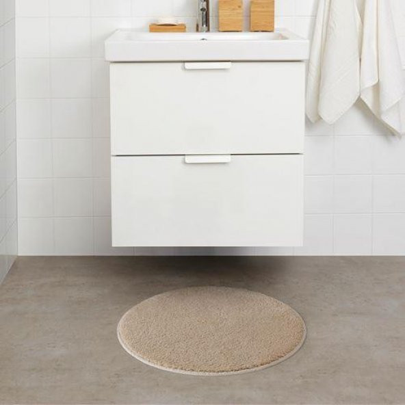 Yuvarlak Banyo Paspası Bej Renk 55 cm Kaydırmaz Pamuk Paspas Tekli - 4