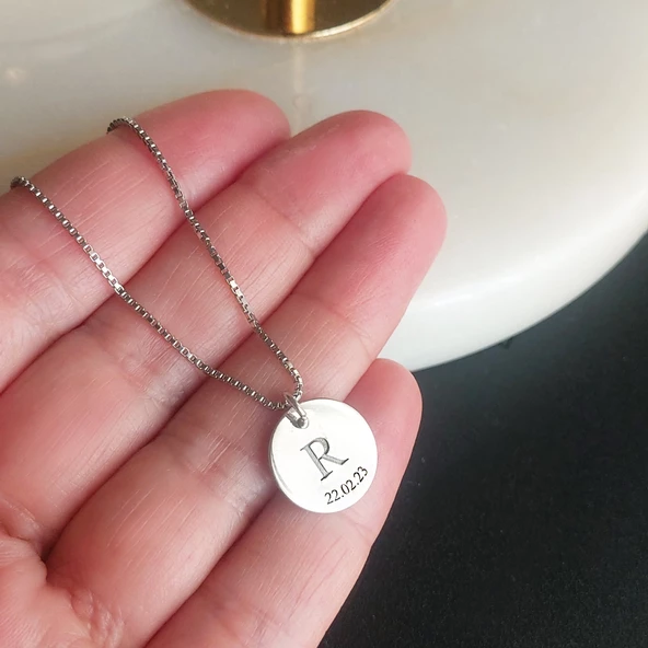 Vaoov 925 Ayar Gümüş Harfli Plaka Küp Zincir Kolye - Resim 7