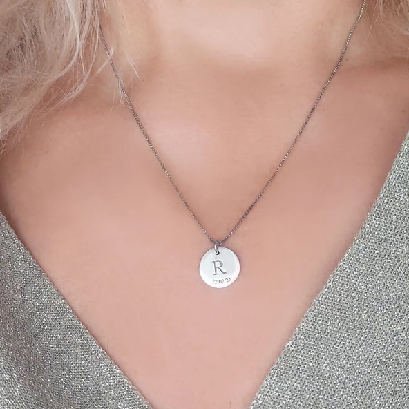 Vaoov 925 Ayar Gümüş Harfli Plaka Küp Zincir Kolye - Resim 5