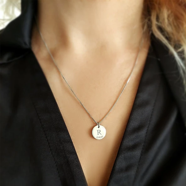 Vaoov 925 Ayar Gümüş Harfli Plaka Küp Zincir Kolye - Resim 6