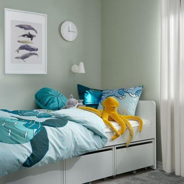 Çift Taraflı Tek Kişilik Çocuk Nevresim Takımı MeridyenDukkan Turkuaz Renk 150x200 Cm Deniz Kaplumbağa Temalı - 3