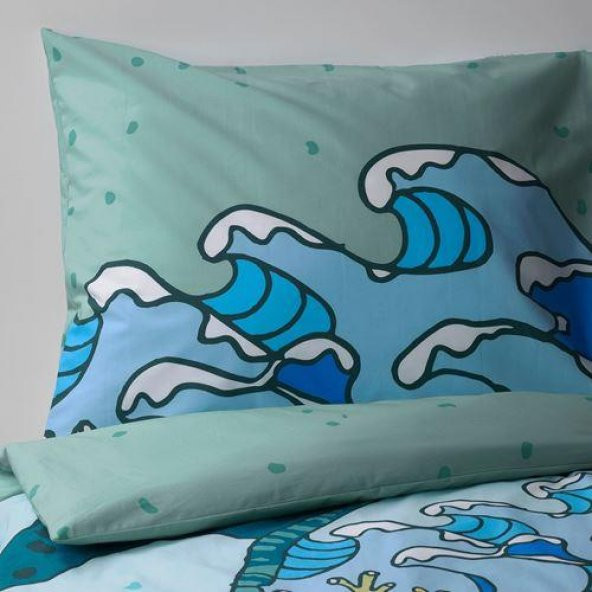 Çift Taraflı Tek Kişilik Çocuk Nevresim Takımı MeridyenDukkan Turkuaz Renk 150x200 Cm Deniz Kaplumbağa Temalı - 6