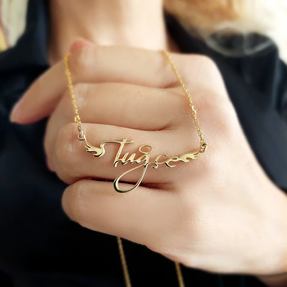 Vaoov 925 Ayar Gümüş El Yazısı İsimli Melek Kolye - Resim 3