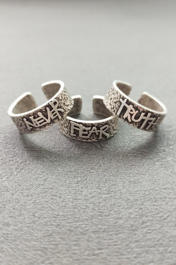 Never Fear Truth Johnny Depp Yüzüğü Erkek Yüzük Seti Gümüş Kaplama Ayarlanabilir El Yapımı Yüzük - 3