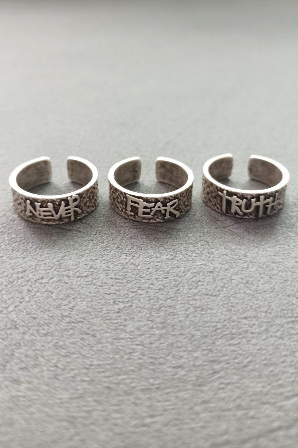 Never Fear Truth Johnny Depp Yüzüğü Erkek Yüzük Seti Gümüş Kaplama Ayarlanabilir El Yapımı Yüzük - 4