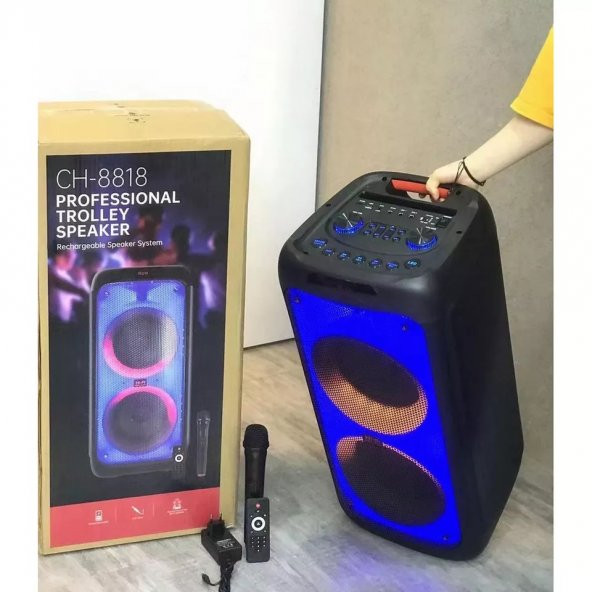 Kablosuz Mikrofonlu Karaoke Bluetooth Hoparlör tekerlekli Taşınabilir Speaker Partybox
