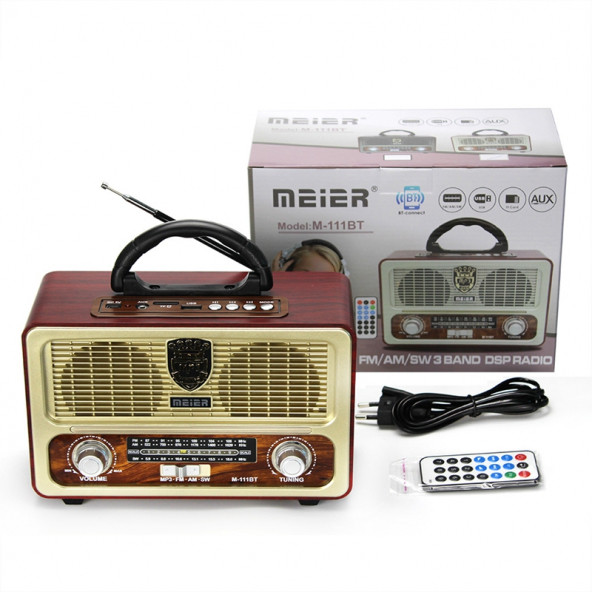 M-111bt Koyu Renk Nostaljik Radyo Ahşap Görünümlü Bluetooth Hoparlör Fm Sd Kart Usb Girişi