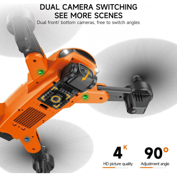 HD ÇİFT KAMERALI WİFİ PROFESYONEL DRONE LED IŞIKLI KATLANABİLİR DRONE ŞARJLI UZAKTAN KUMANDALI - 5