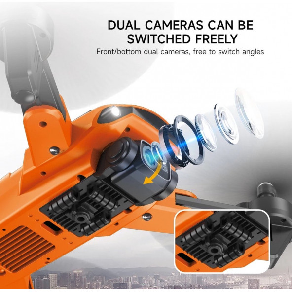 HD ÇİFT KAMERALI WİFİ PROFESYONEL DRONE LED IŞIKLI KATLANABİLİR DRONE ŞARJLI UZAKTAN KUMANDALI - 7