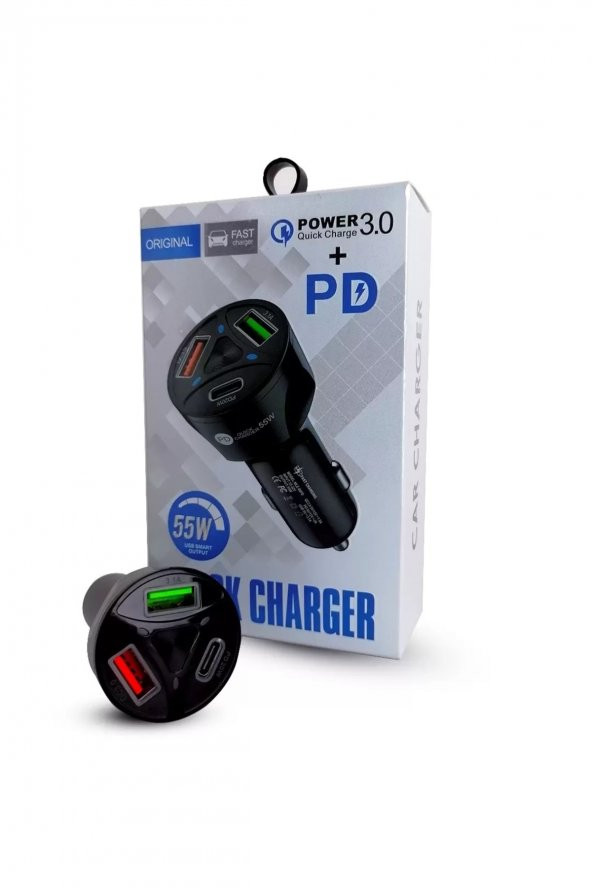 Araç Çakmaklık Şarjı 2 Usb + 20w Pd Şarj Çıkışlı Hızlı Şarj Destekli 55w Qc 3.0 - 3
