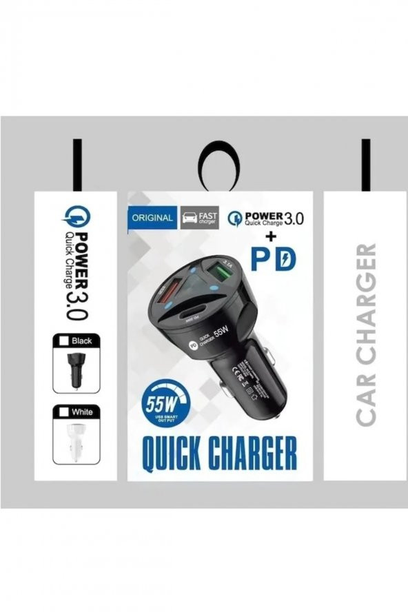 Araç Çakmaklık Şarjı 2 Usb + 20w Pd Şarj Çıkışlı Hızlı Şarj Destekli 55w Qc 3.0 - 4