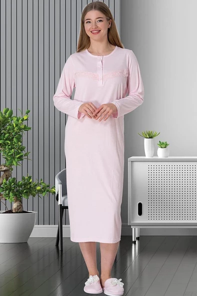 Mecit 5824 Bayan Pembe Büyük Beden Uzun Kollu Gecelik ürün görseli
