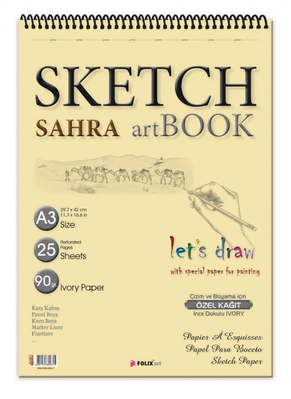 SAHRA A3 Spiralli 90 gr. Ivory 25 yaprak Eskiz Defteri Sketchbook