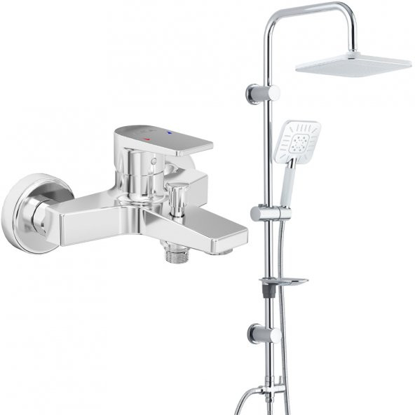 ECA Dalia Banyo Bataryası+T-MAY Banyo Çamlıca Kare Tepe Duş Takımı Seti Paslanmaz Krom