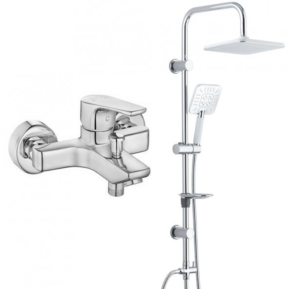 Eca Niobe Banyo Bataryası + T-May Banyo Çamlıca Kare Tepe Duş Takımı Seti Krom Paslanmaz