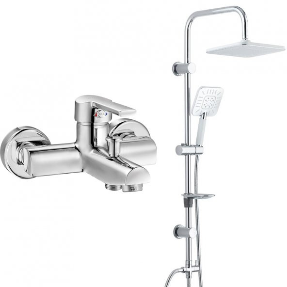 ECA Delta Banyo Bataryası+T-MAY Banyo Çamlıca Kare Tepe Duş Takımı Seti Paslanmaz Krom