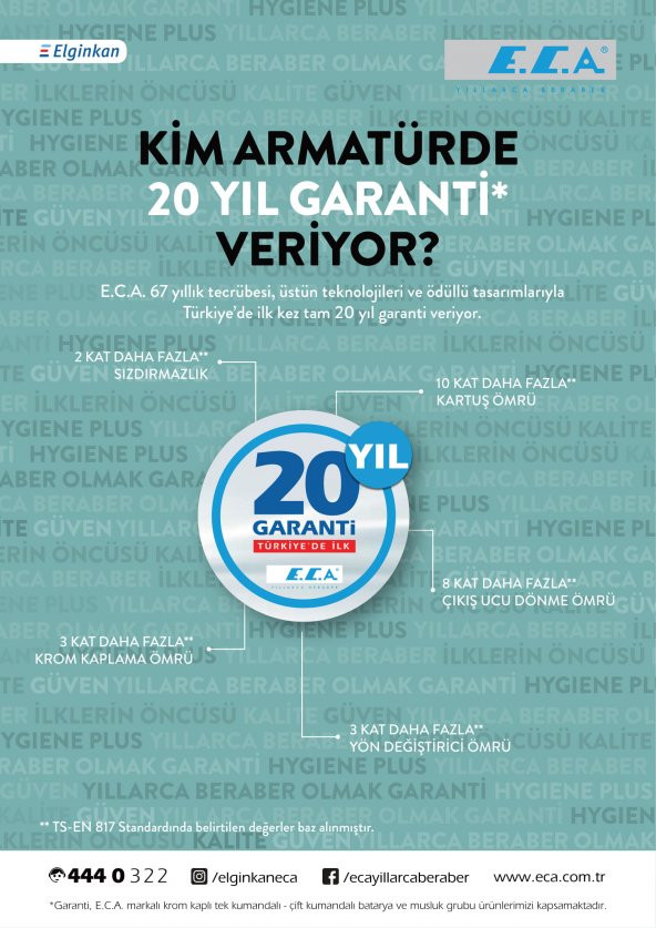 ECA Nita Banyo Bataryası+T-MAY Banyo Çamlıca Kare Tepe Duş Takımı Seti Paslanmaz Krom - Resim 7