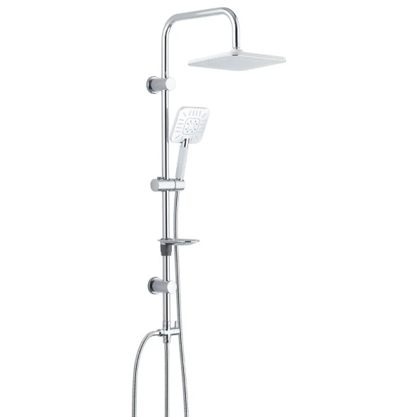 ECA Tiera Banyo Bataryası+T-MAY Banyo Çamlıca Kare Tepe Duş Takımı Seti Paslanmaz Krom - 3