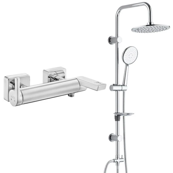 ECA İcon Banyo Bataryası+T-MAY Banyo Bostan Oval Tepe Duş Takımı Seti Paslanmaz Krom