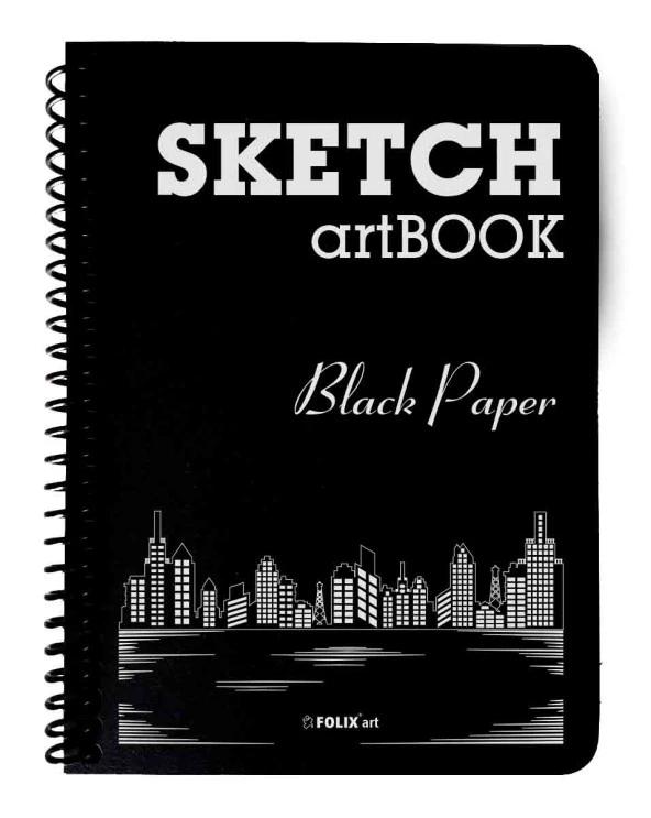 Siyah Yapraklı Defter Spiralli 17x24 cm 100 gr. 40 yaprak (80 sayfa) BlackSketch