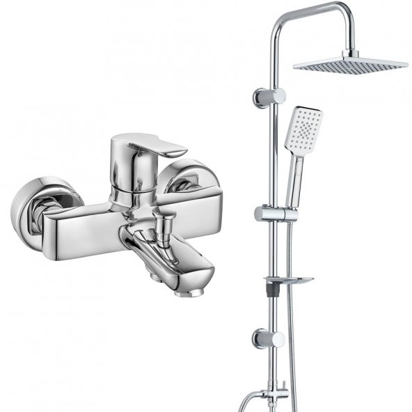 ECA Luna Banyo Bataryası+T-MAY Banyo Belen Kare Tepe Duş Takımı Seti Paslanmaz Krom