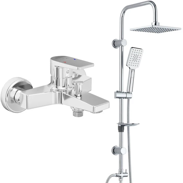 Eca Dalia Banyo Bataryası+T-May Banyo Belen Kare Tepe Duş Takımı Seti Paslanmaz Krom ürün görseli