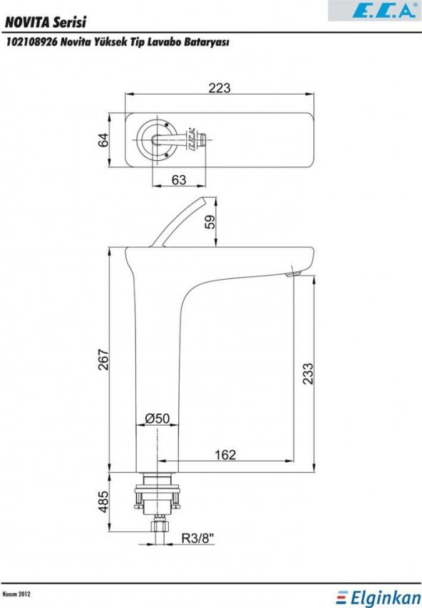 ECA Novita Yüksek Tip Lavabo Bataryası 102108926H 20 Yıl Garantili E.C.A. - 2