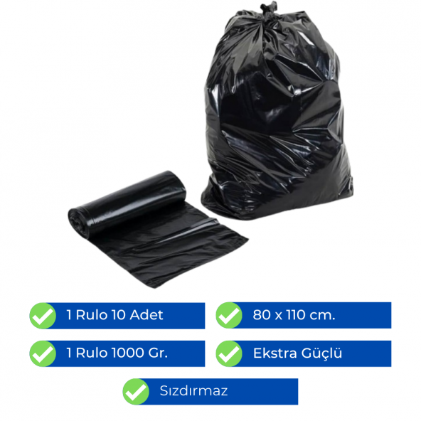 Newtechplast Endüstriyel Kalın Jumbo Çöp Torbası 1000 gr. (80x110 cm.) x 10 Rulo