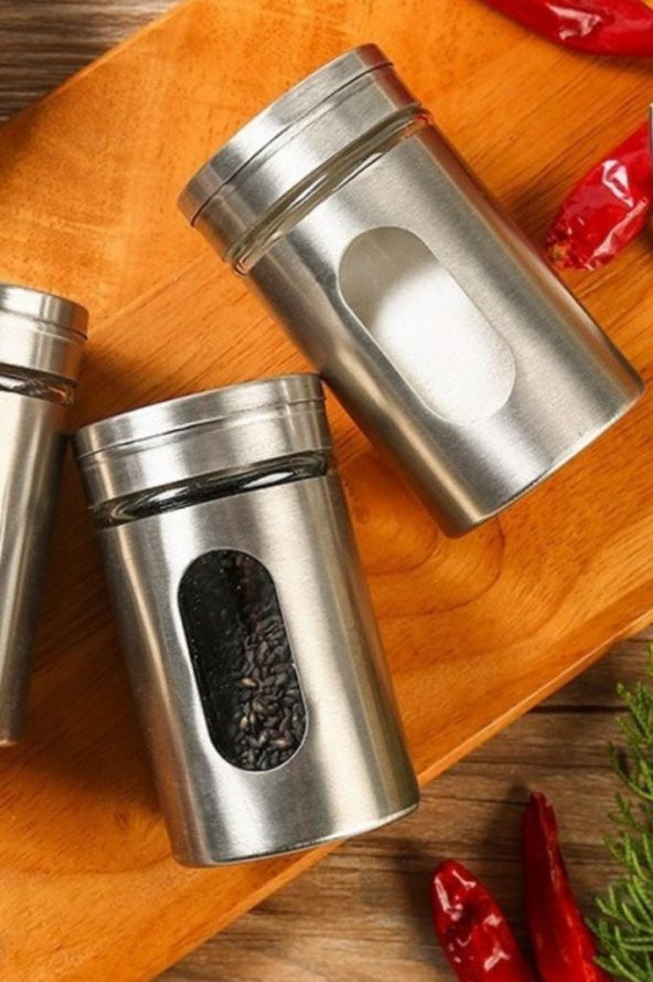 Rossel Premium 2li Metal Kaplamalı Cam Tuz-Biber-Baharat Kabı BH-1333 ürün görseli 1