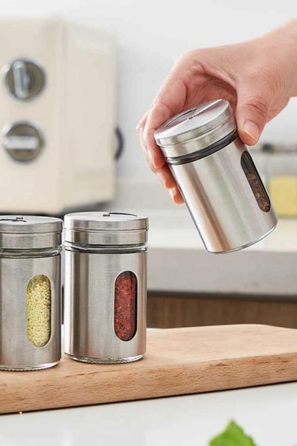 Rossel Premium 2li Metal Kaplamalı Cam Tuz-Biber-Baharat Kabı BH-1333 - Resim 3
