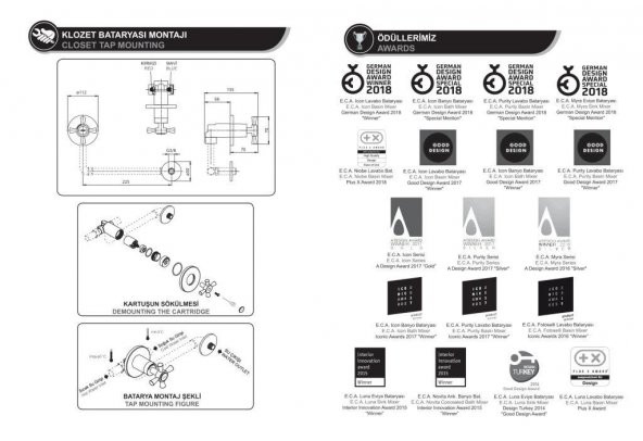 ECA Luna Yüksek Tip Lavabo Bataryası Altın Renkli  102808949 E.C.A. - 11