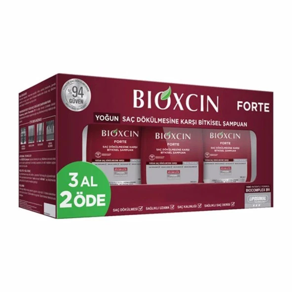 Bioxcin Forte Tüm Saç Tipleri için Yoğun Dökülme Karşıtı Şampuan 3x300ml (3 Al 2 Öde)