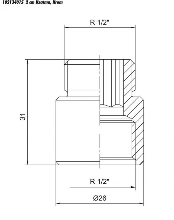ECA 1/2  2cm Uzatma Krom (Musluk Uzatma) 102134015 Pirinç E.C.A - 2