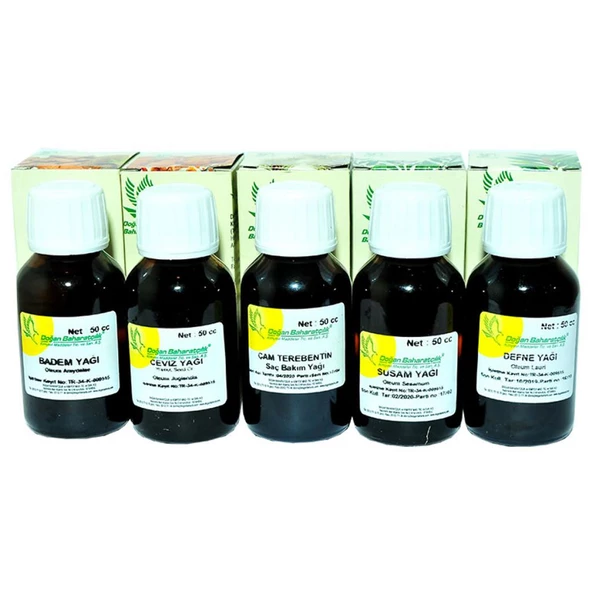 Badem Susam Defne Çam Terebentin Ceviz Yağı Saç Bakım Seti 5X50ML - 5