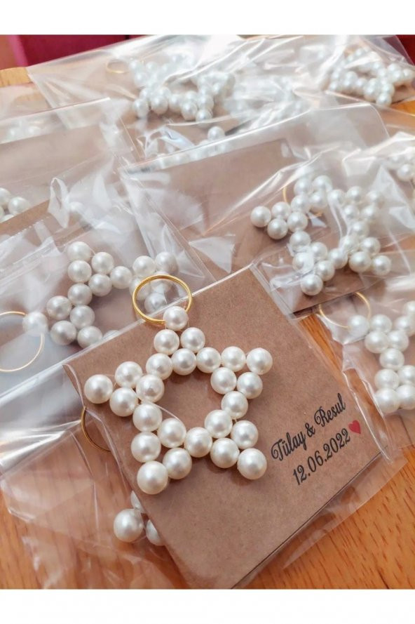 25 Adet Kişiye Özel Kartlı Püsküllü Naturel Ahşap Yıldız Anahtarlık - Kına Hediyesi - Nikah Hediyesi - 2