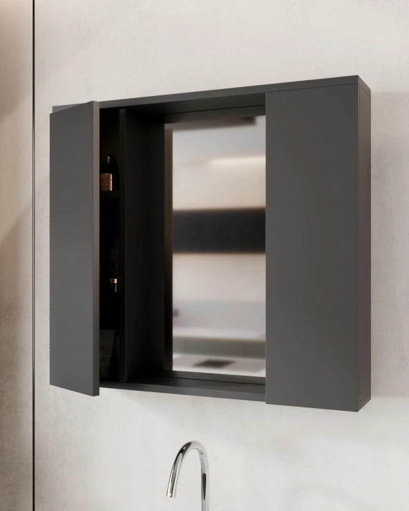 Karen Banyo Arya Banyo Dolabı Seti 80 Cm, Mat Antrasit, Lavabo Dahil,Lavabolu... - 4