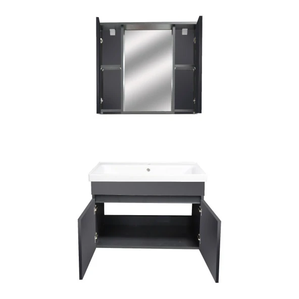 Karen Banyo Arya Banyo Dolabı Seti 80 Cm, Mat Antrasit, Lavabo Dahil,Lavabolu... - 6