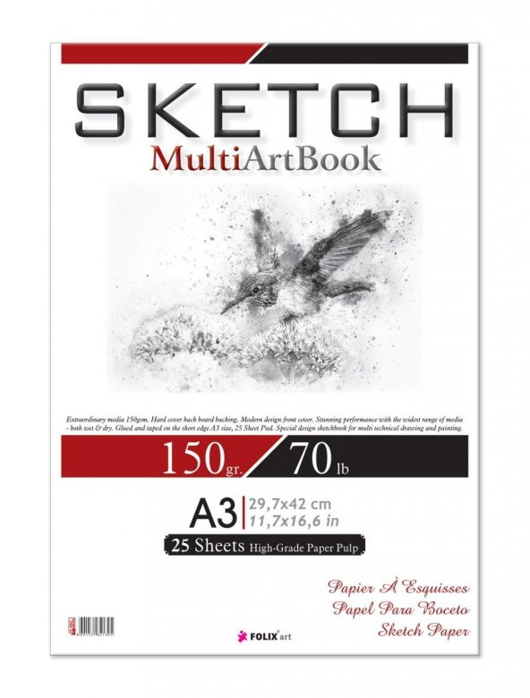 Zigana A3 Tutkallı Sketchbook 150 gr. Beyaz 25 yaprak